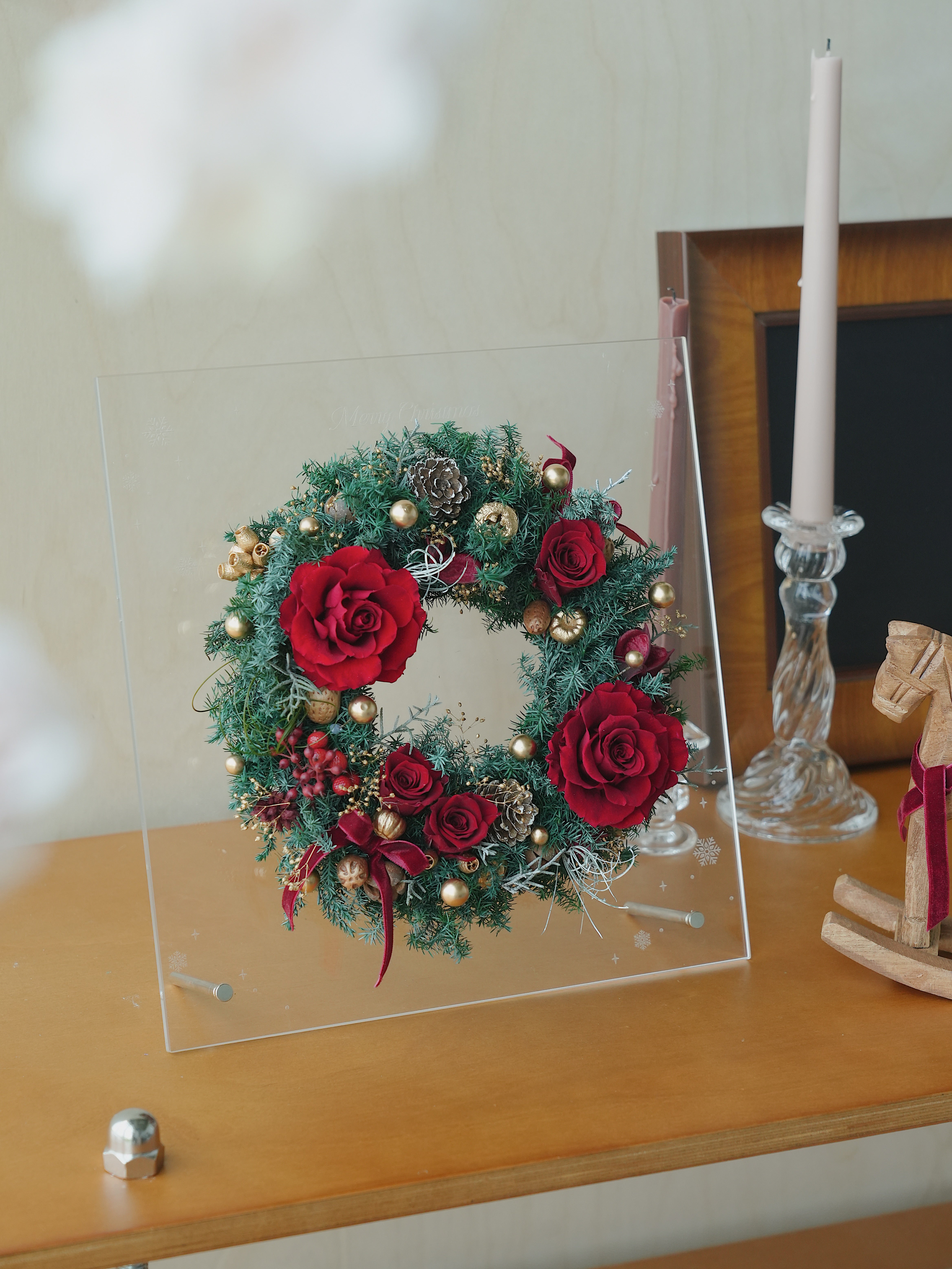 Burgundy preserved floral wreath